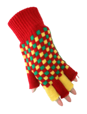 Vingerloze handschoenen rood/geel/groen geblokt