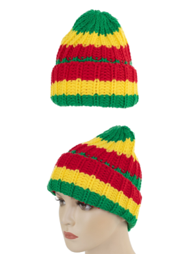 Gebreide wintermuts rood/geel/groen