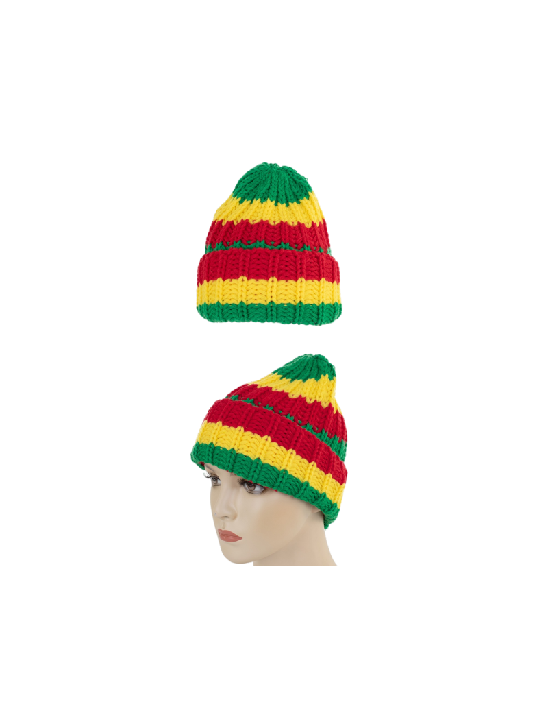 Gebreide wintermuts rood/geel/groen