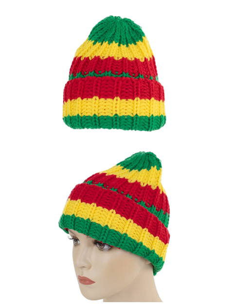 Gebreide wintermuts rood/geel/groen