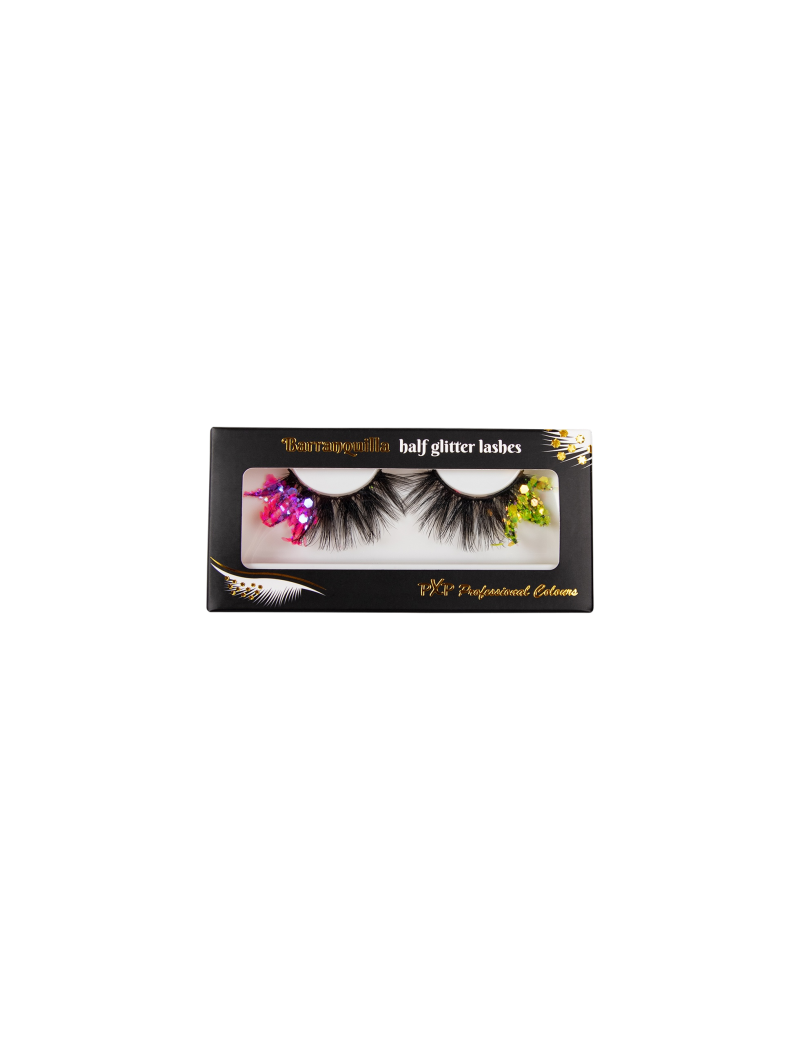 PXP tweekleurige fluoriserende glitter wimpers Barranquilla stijl groen en hotpink