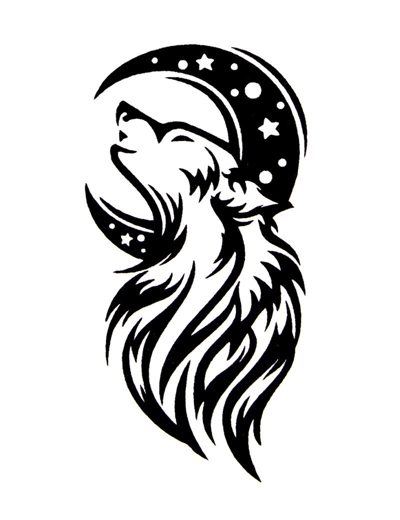 Quick Tattoo Glittersjabloon Wolf en Maan